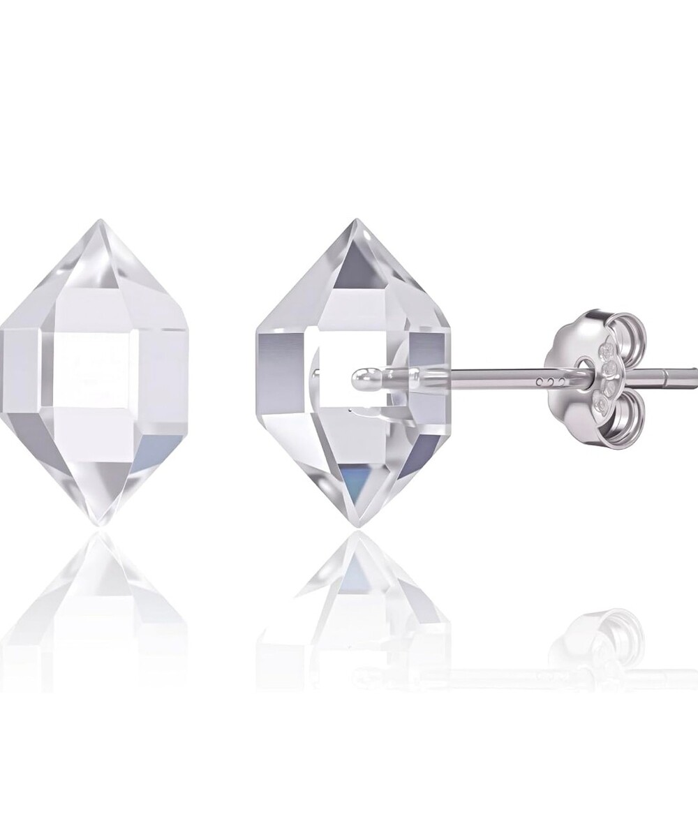 925 Sterling Silver Herkimer Diamond Stud Earrings Clear